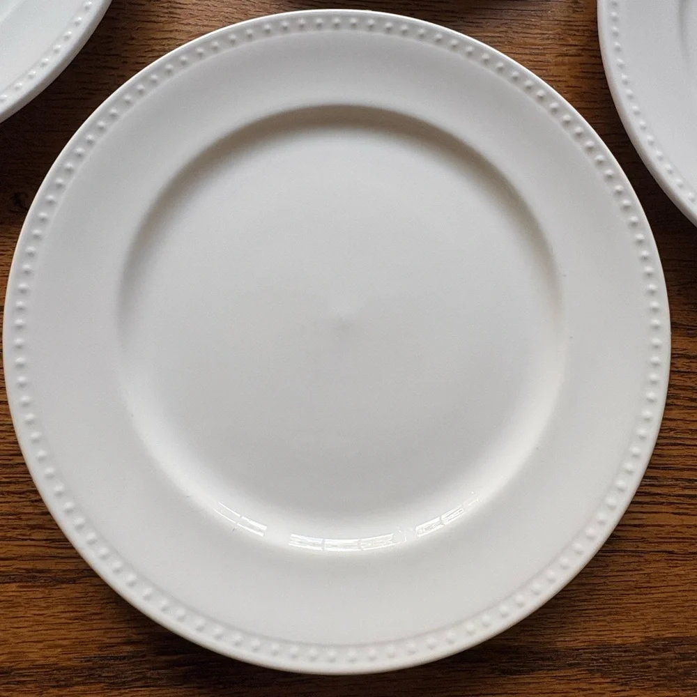 Studio Tu white beaded Fine Bone China Otella set of 6 salad plates ~8.5 inches